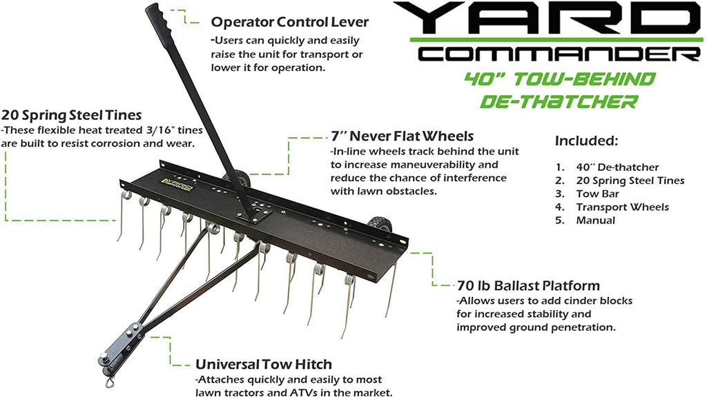 yard commander 40" tow-behind de-thatcher