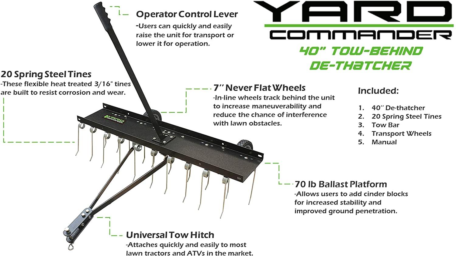 yard commander 40" tow-behind de-thatcher