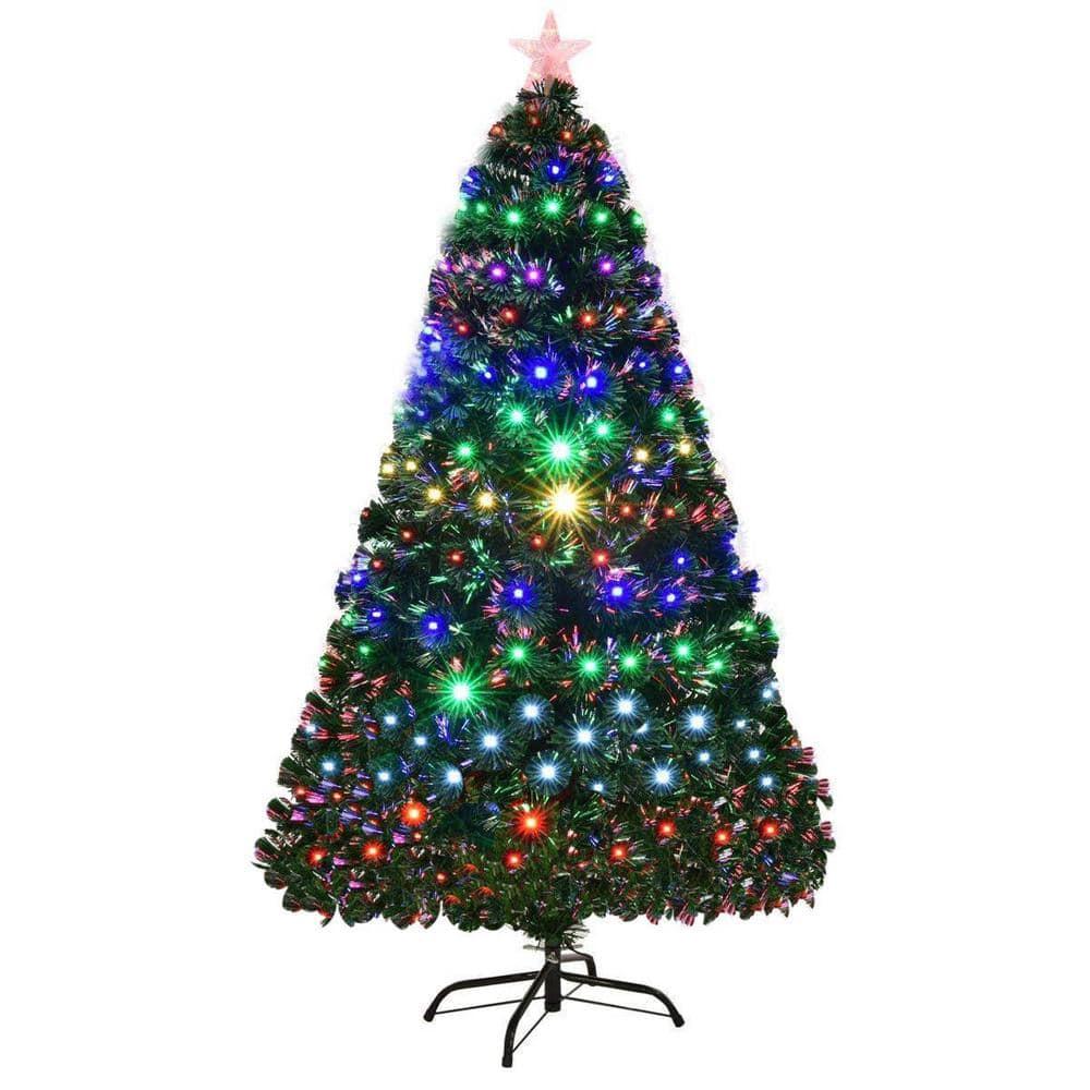 7 ft. Green Pre-lit LED Fiber Optic Artificial Christmas Tree with 280 Multi-Color LED Lights and Metal Stand