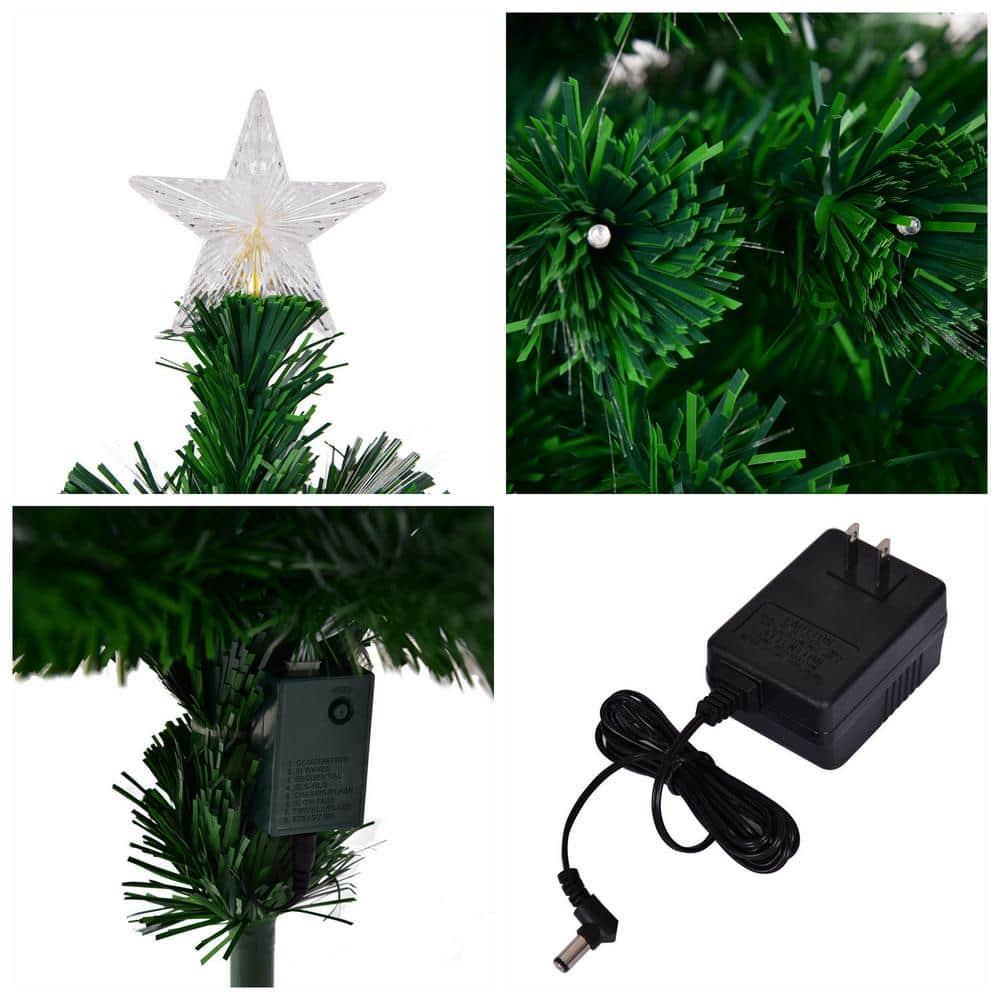 7 ft. Green Pre-lit LED Fiber Optic Artificial Christmas Tree with 280 Multi-Color LED Lights and Metal Stand