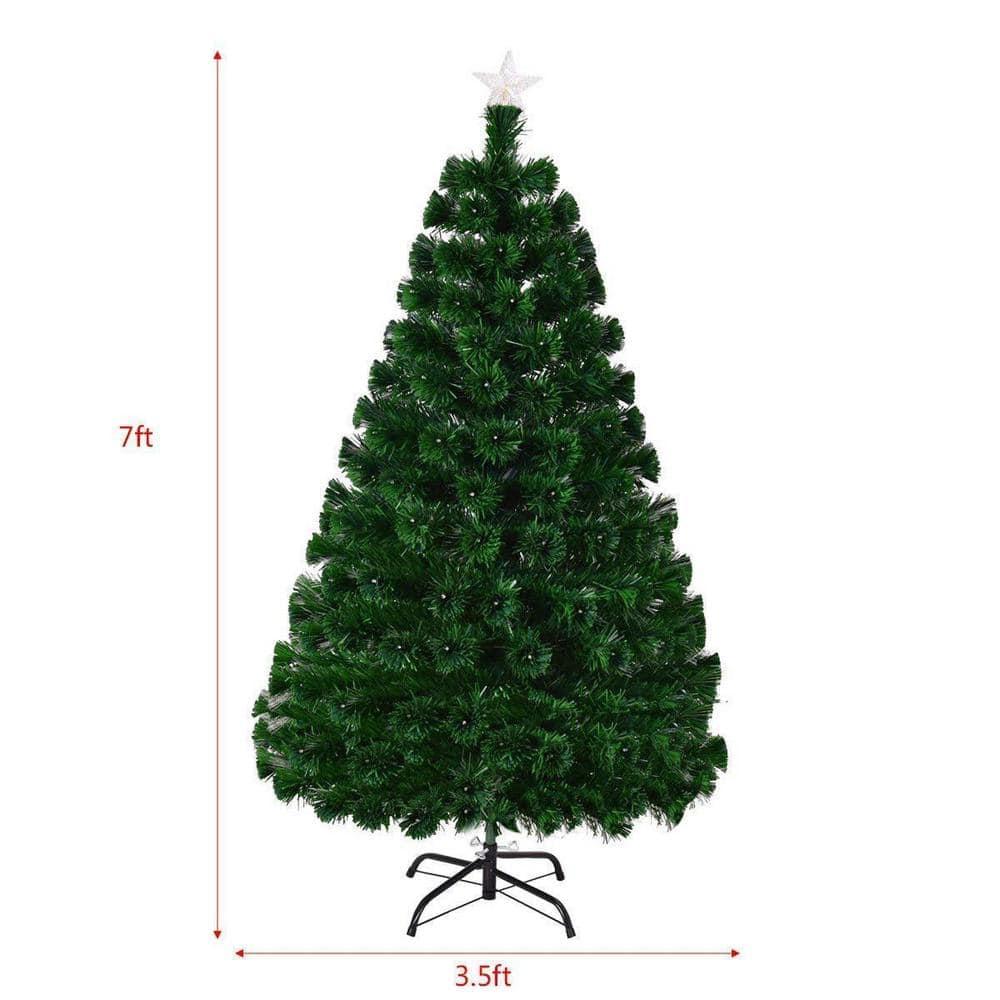 7 ft. Green Pre-lit LED Fiber Optic Artificial Christmas Tree with 280 Multi-Color LED Lights and Metal Stand