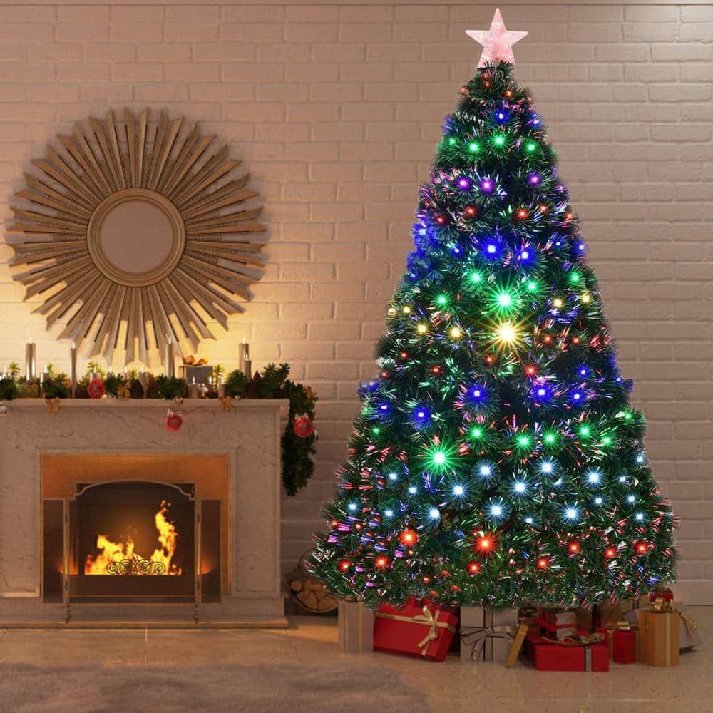 7 ft. Green Pre-lit LED Fiber Optic Artificial Christmas Tree with 280 Multi-Color LED Lights and Metal Stand