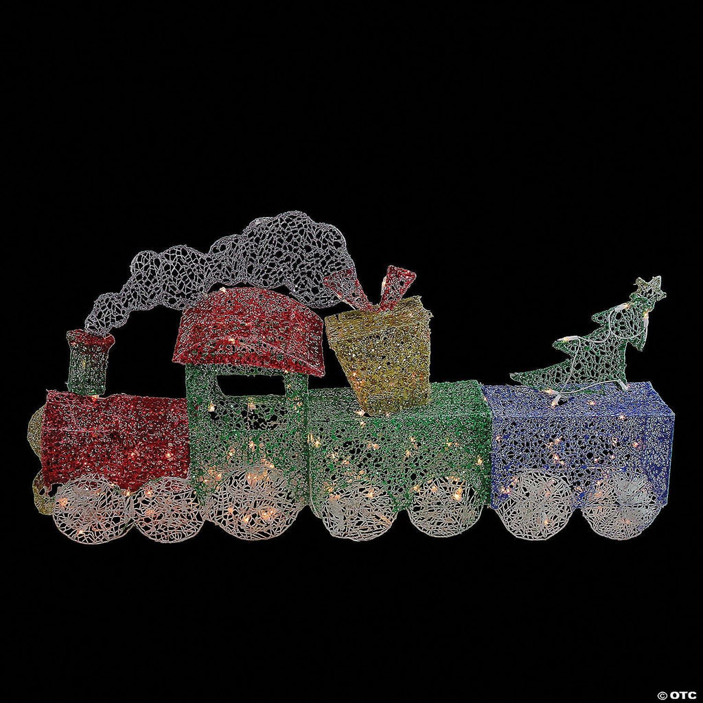3pc Red and Green Glittering Lighted Christmas Train with Presents Outdoor Yard Decor