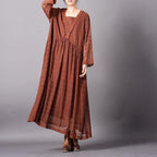 Loose Lace Embroidered Maxi Long Sleeve Dress