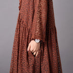 Loose Lace Embroidered Maxi Long Sleeve Dress