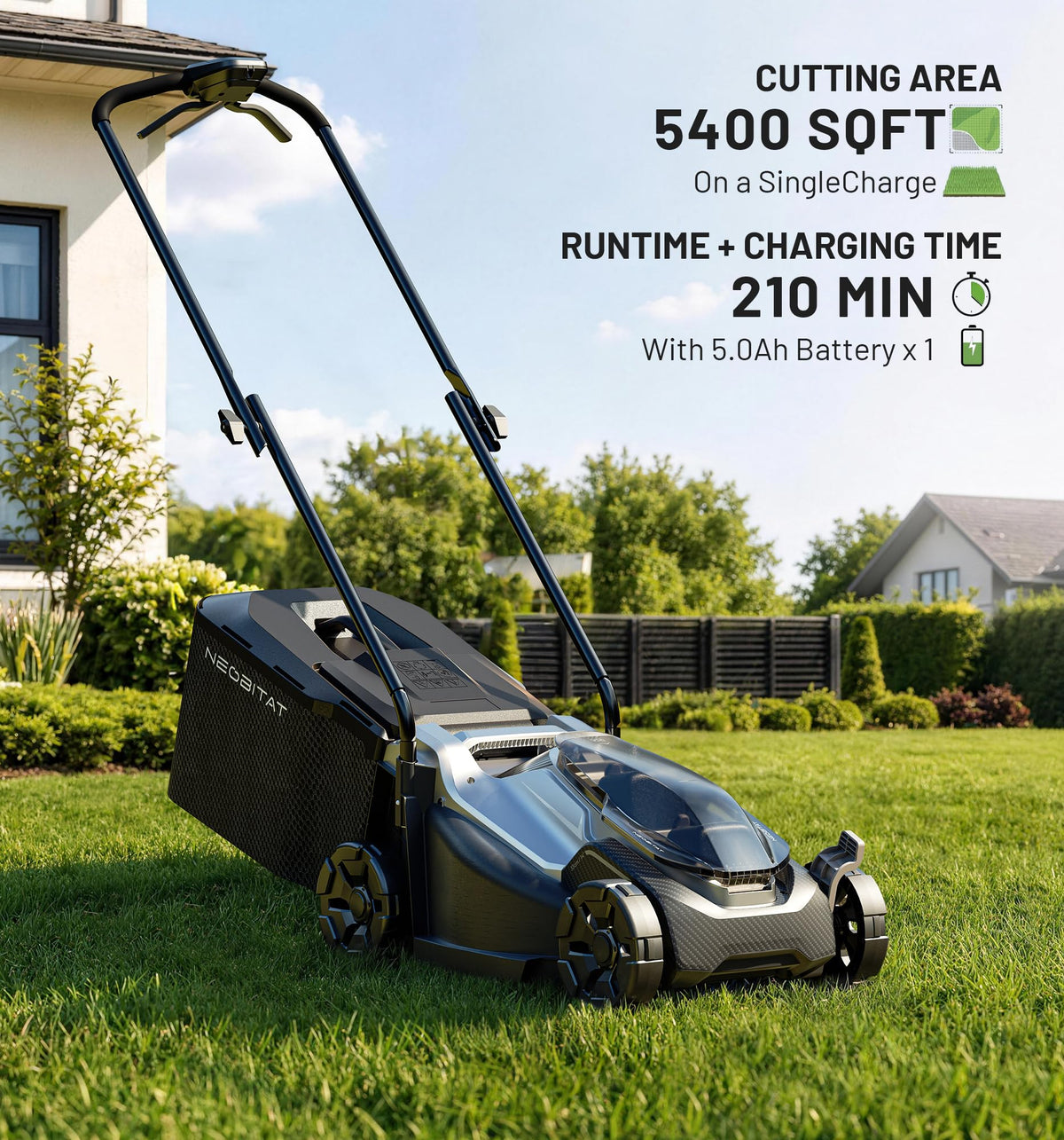 20V 14" Electric Lawn Mower, Brushless Cordless Lawn Mower with 2-in-1 Mulching &amp; Bagging, 5.0Ah Battery Lightweight Push Mower with 5-Position Height Adjustment for Small Yards