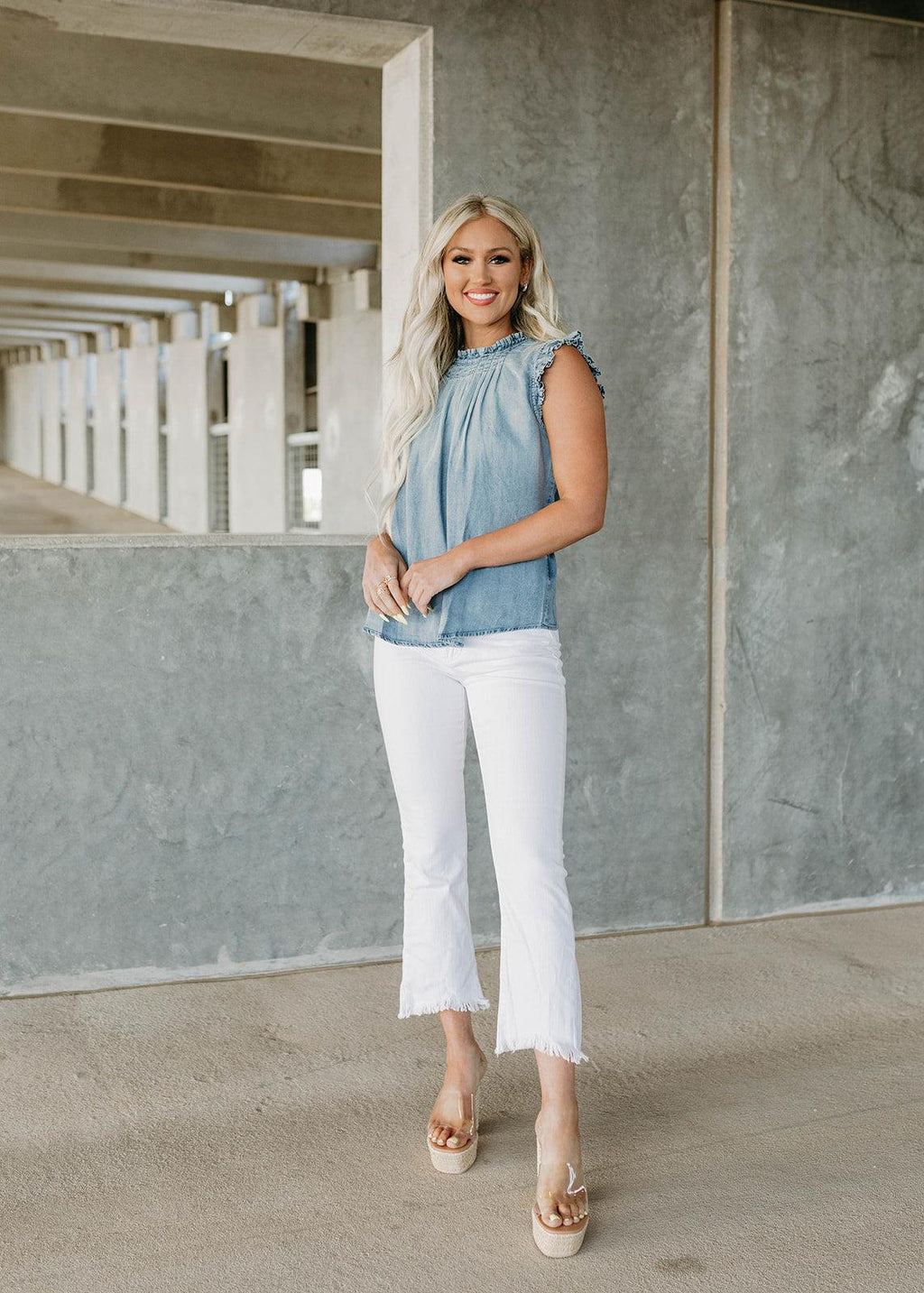 blue moon clarin button back top