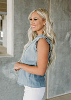 blue moon clarin button back top