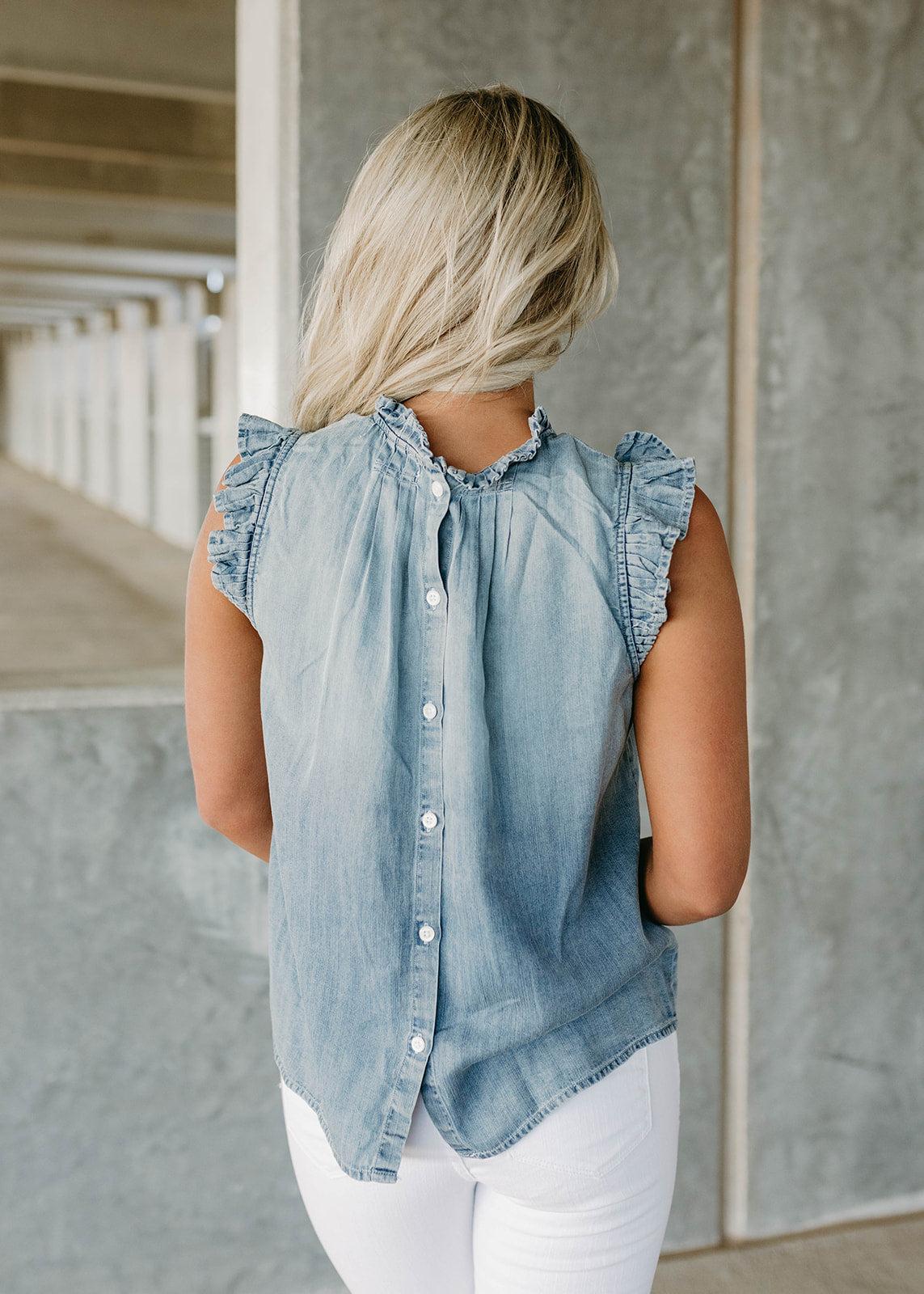blue moon clarin button back top