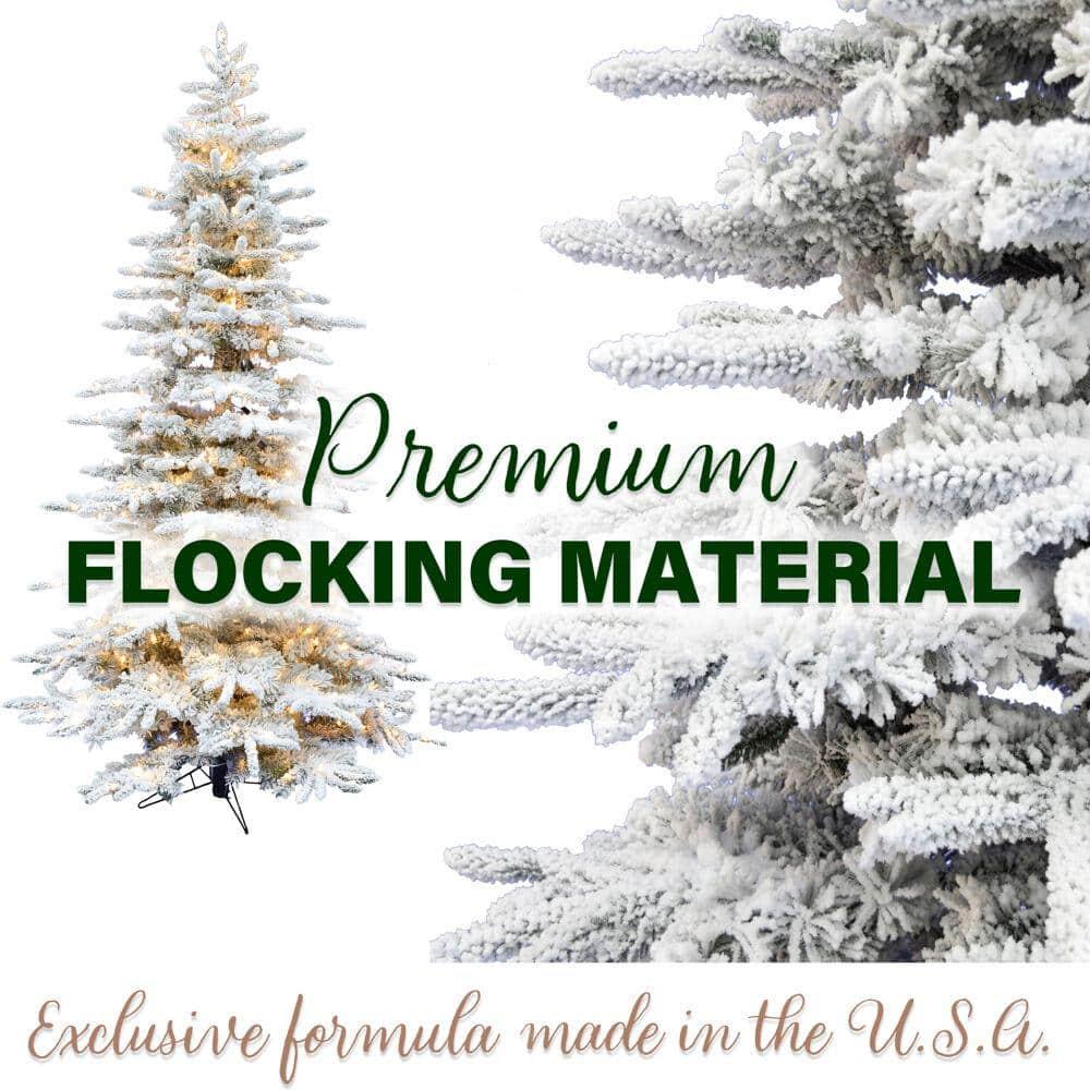 12 ft. Pre-Lit Flocked Pine Valley Artificial Christmas Tree with Warm White LED Lighting