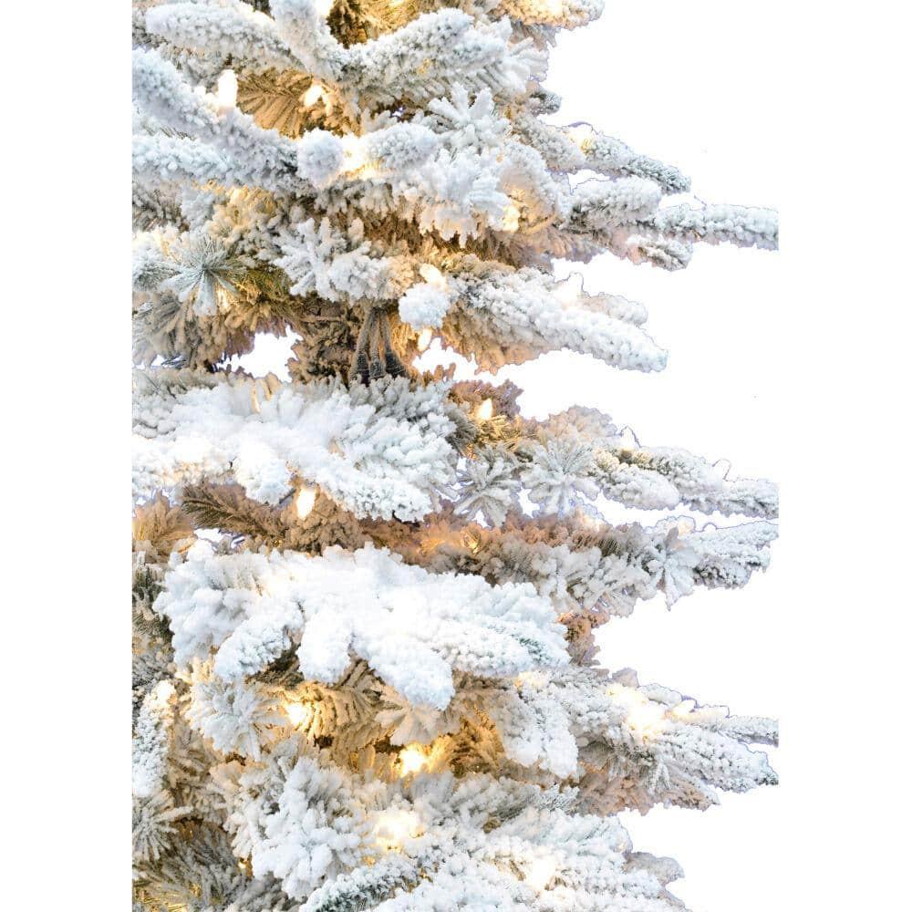 12 ft. Pre-Lit Flocked Pine Valley Artificial Christmas Tree with Warm White LED Lighting