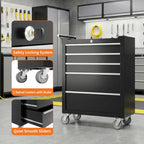Rolling Tool Chest with Wheels, 5 Drawer Tool StoraCabinet, Portable Toolbox Organizer with Lock, Heavy Duty Tool Chest Cart for Garage, Mechanic, Workshop, Shop, Mobile Tool Organizer, Black