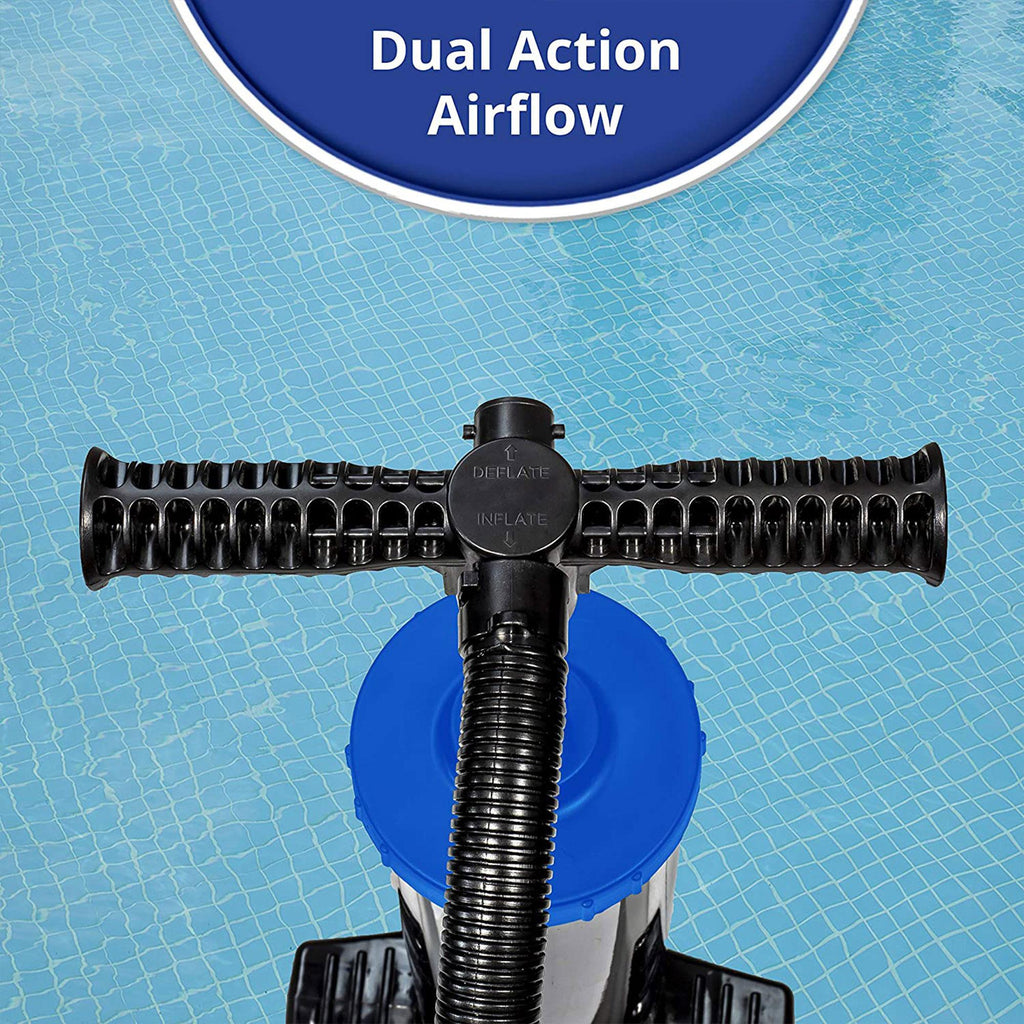 Aqua Key West Ultra Cushioned Comfort Lounge Swimming Pool Float with Pillow &amp; Dual Action Hand Pump with 4 Nozzle Adapters