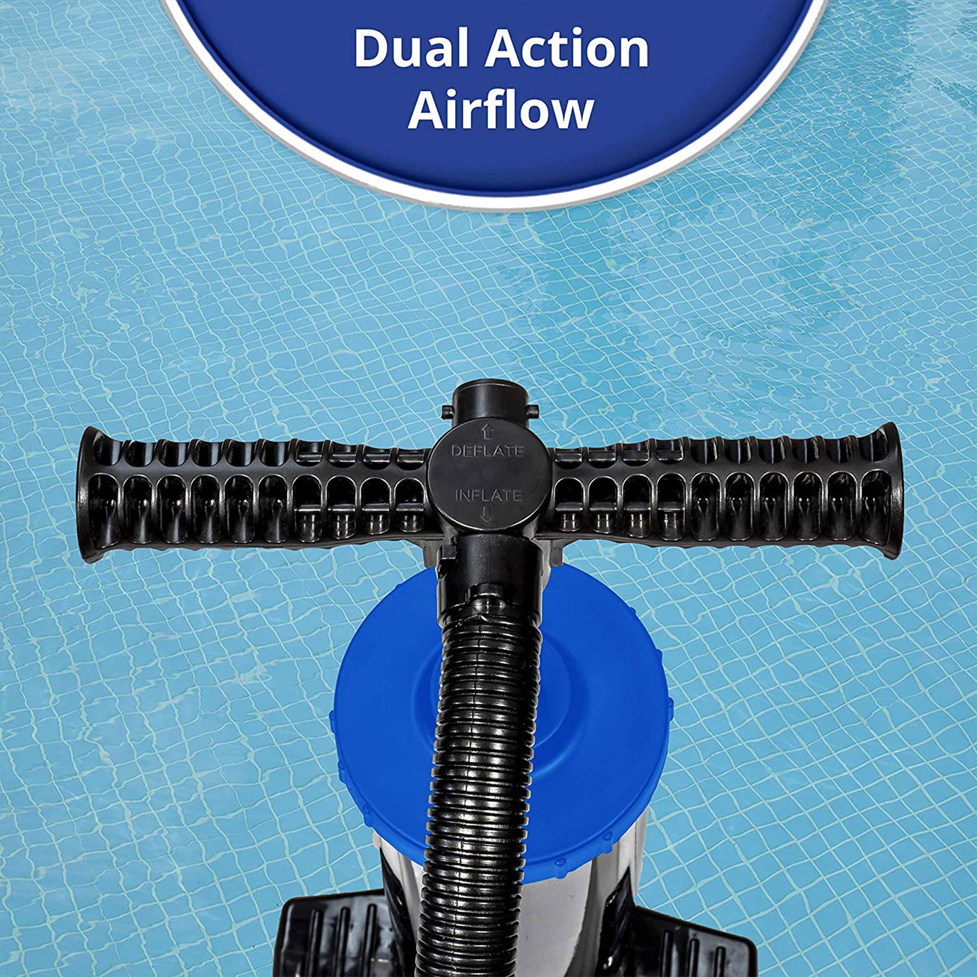 Aqua Key West Ultra Cushioned Comfort Lounge Swimming Pool Float with Pillow &amp; Dual Action Hand Pump with 4 Nozzle Adapters