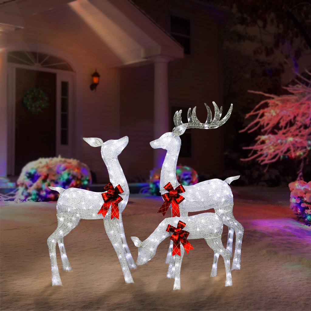 Puleo International 3 Piece Resin Deer Family Lighted Outdoor Christmas Decor