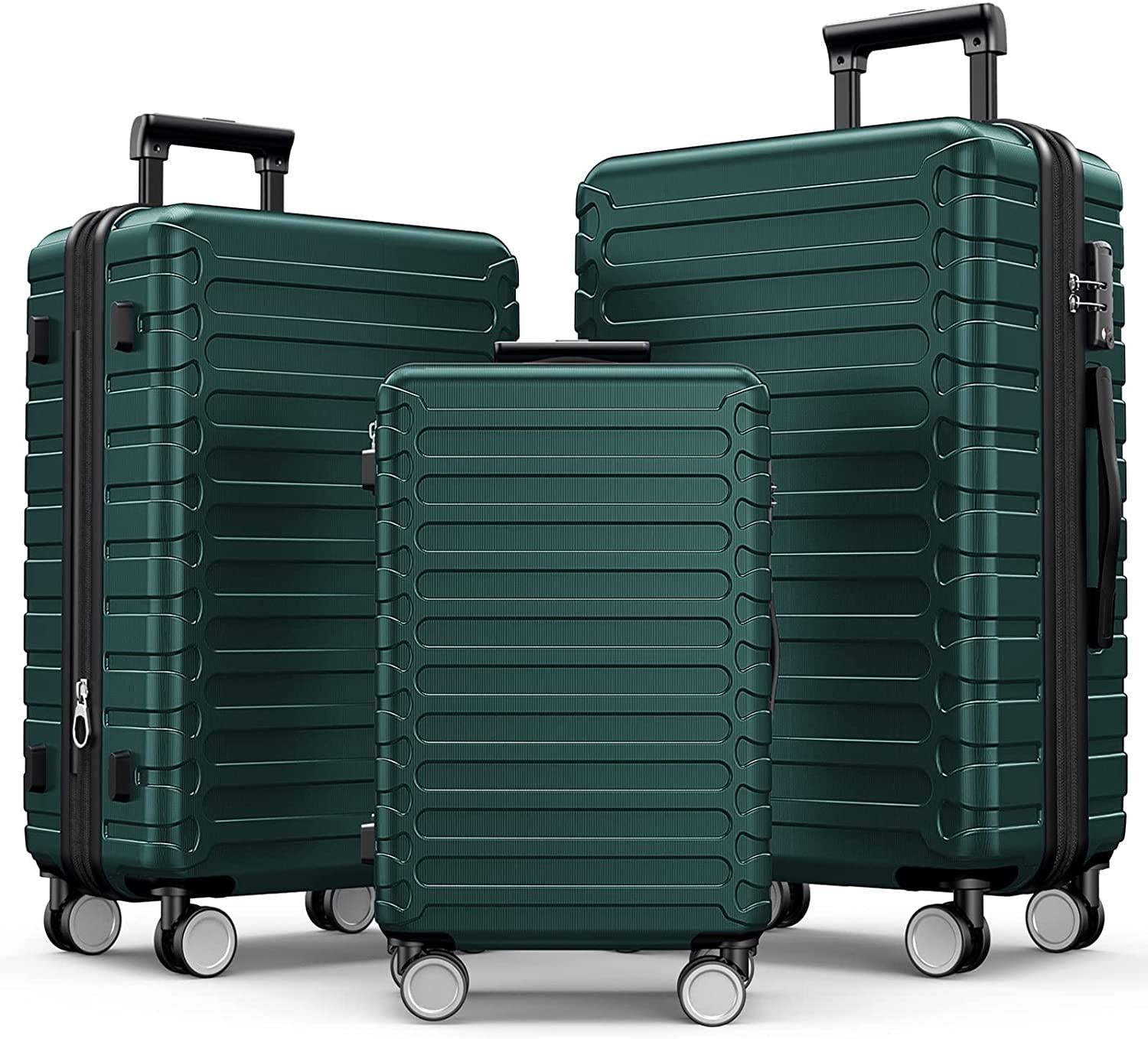 Luggage Sets Expandable ABS Hardshell 3pcs Clearance Luggage Hardside Lightweight Durable Suitcase sets Spinner Wheels Suitcase with TSA Lock (Dark Green)