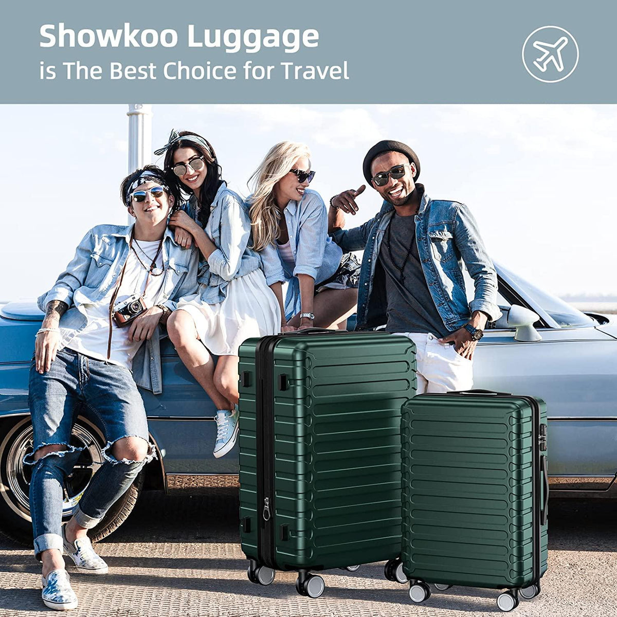 Luggage Sets Expandable ABS Hardshell 3pcs Clearance Luggage Hardside Lightweight Durable Suitcase sets Spinner Wheels Suitcase with TSA Lock (Dark Green)