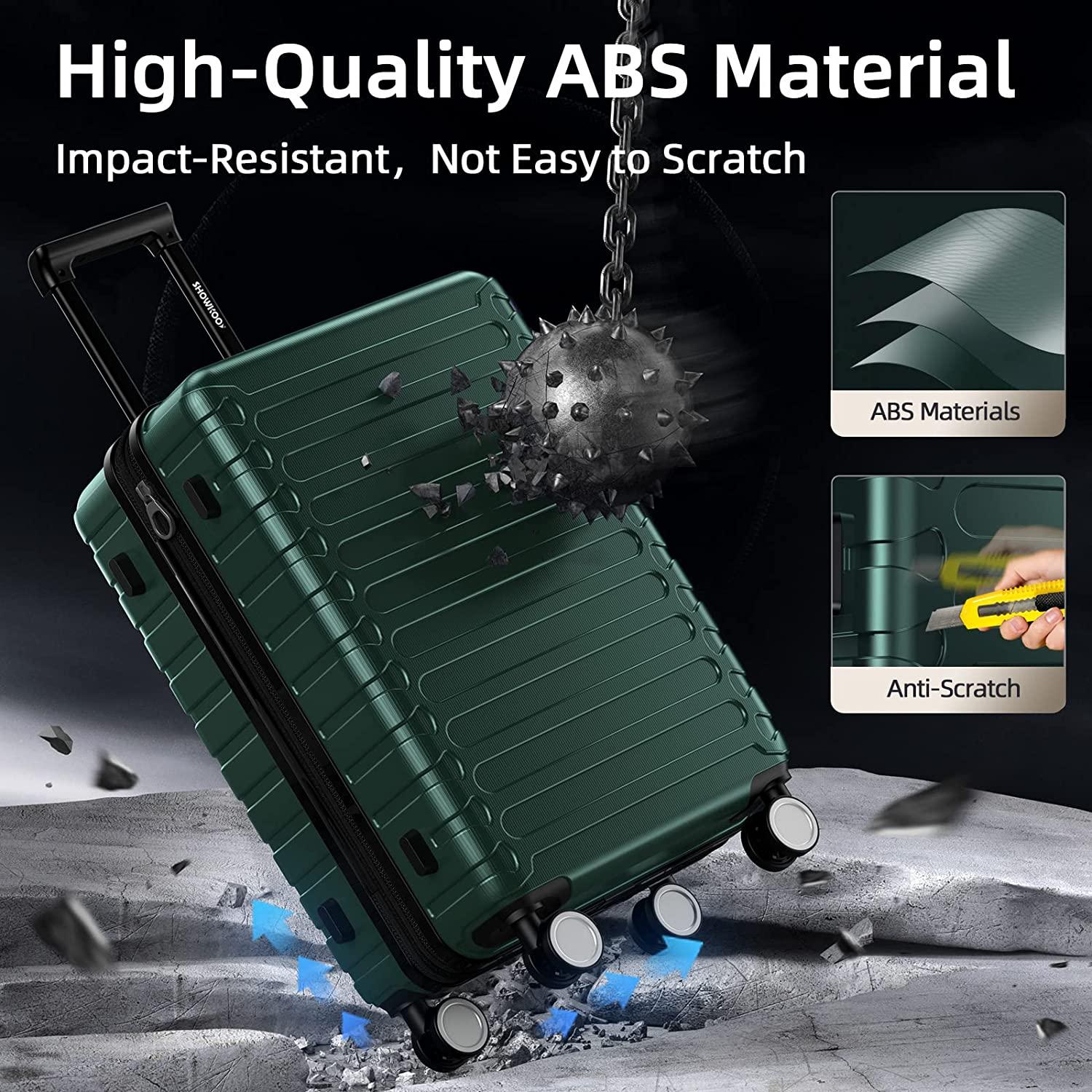 Luggage Sets Expandable ABS Hardshell 3pcs Clearance Luggage Hardside Lightweight Durable Suitcase sets Spinner Wheels Suitcase with TSA Lock (Dark Green)