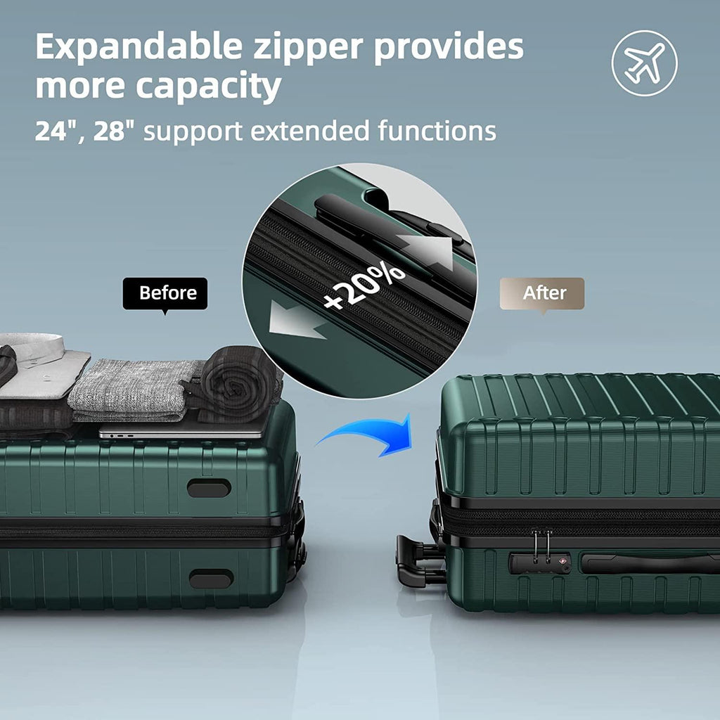 Luggage Sets Expandable ABS Hardshell 3pcs Clearance Luggage Hardside Lightweight Durable Suitcase sets Spinner Wheels Suitcase with TSA Lock (Dark Green)