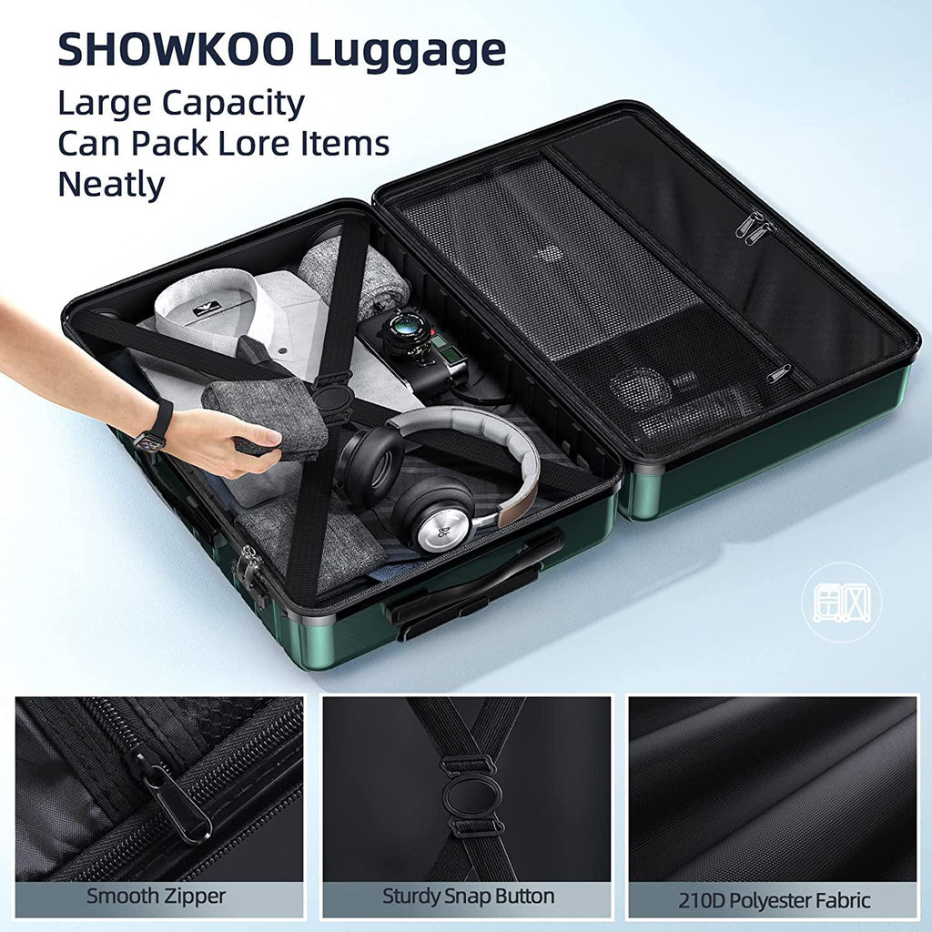 Luggage Sets Expandable ABS Hardshell 3pcs Clearance Luggage Hardside Lightweight Durable Suitcase sets Spinner Wheels Suitcase with TSA Lock (Dark Green)
