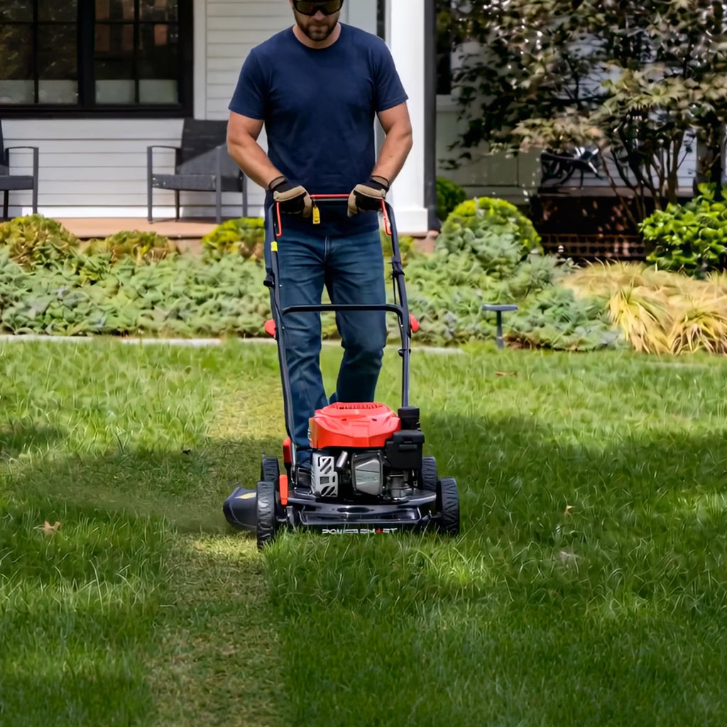 EasyCut 18-Inch Gas Lawn Mower, 144cc 4-Cycle Engine, Walk-Behind Push Lawn Mower, Side Discharge, 5-Position Height Adjustment, Ideal for Small Yards