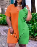 pocket deisng colorblock short sleeve romper