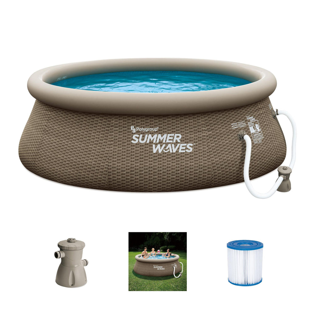 Summer Waves 8 Foot x 30 Inch Quick Set Above Ground Inflatable Outdoor Swimming Pool with Filter Pump, Replacement Cartridge,