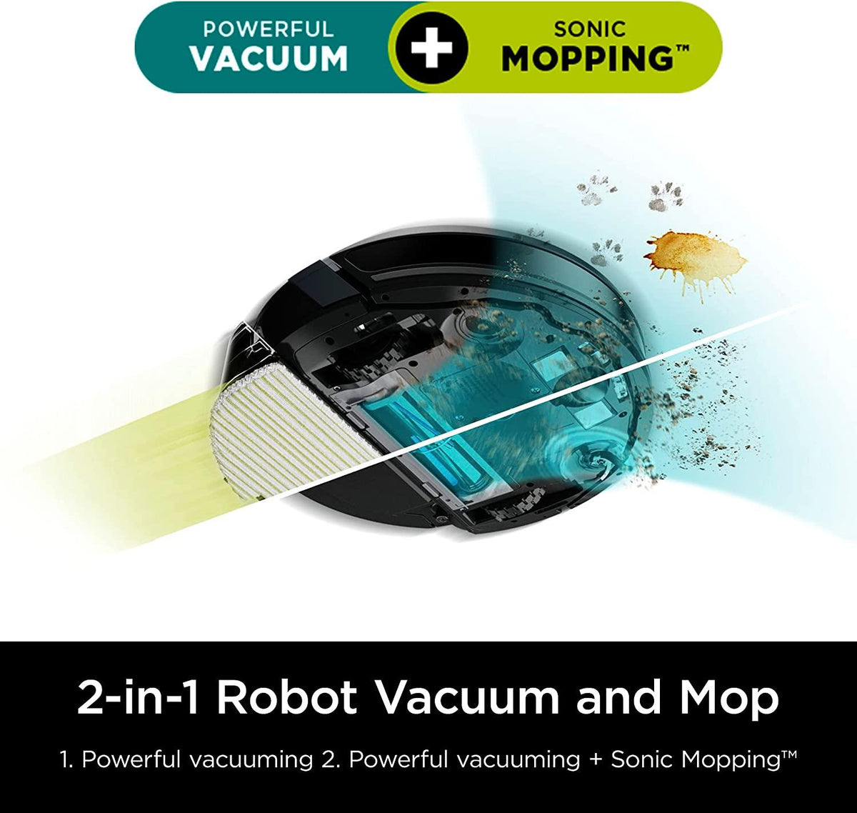 Shark IQ 2-in-1 Robot Vacuum &amp; Mop with Sonic Mopping, Matrix Clean, Home Mapping, for Pet Hair, Wifi, Works with Alexa, Black/Brass (RV2410WD)