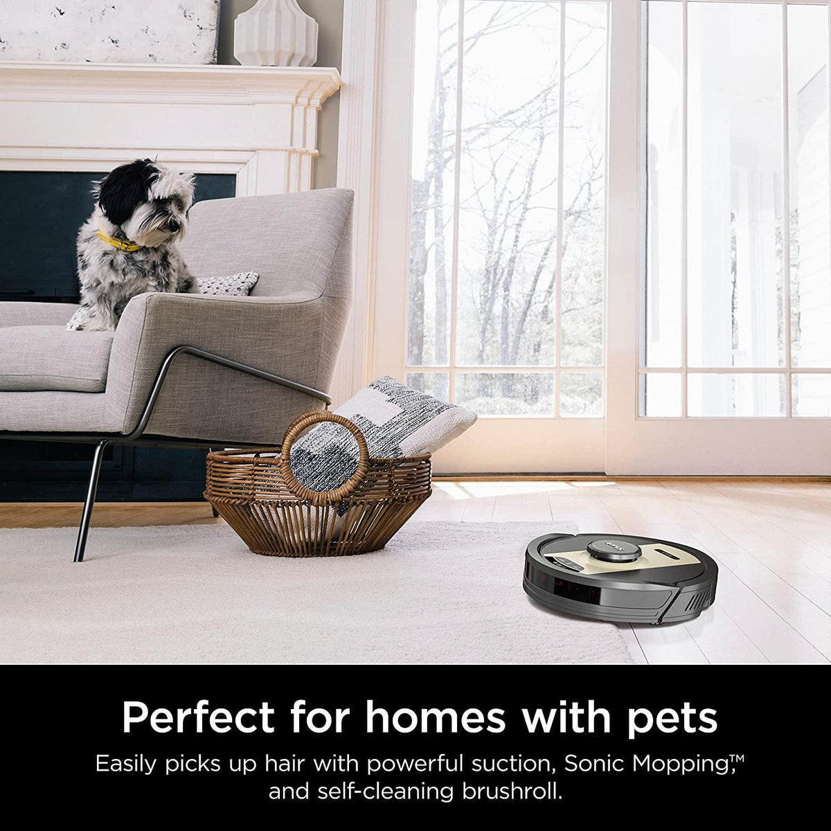 Shark IQ 2-in-1 Robot Vacuum &amp; Mop with Sonic Mopping, Matrix Clean, Home Mapping, for Pet Hair, Wifi, Works with Alexa, Black/Brass (RV2410WD)
