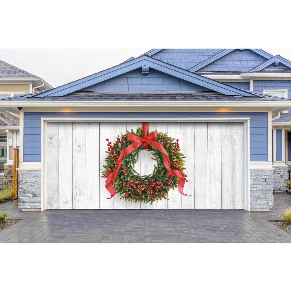 7 ft. x 16 ft. Christmas Wreath-Christmas Garage Door Decor Mural for Double Car Garage