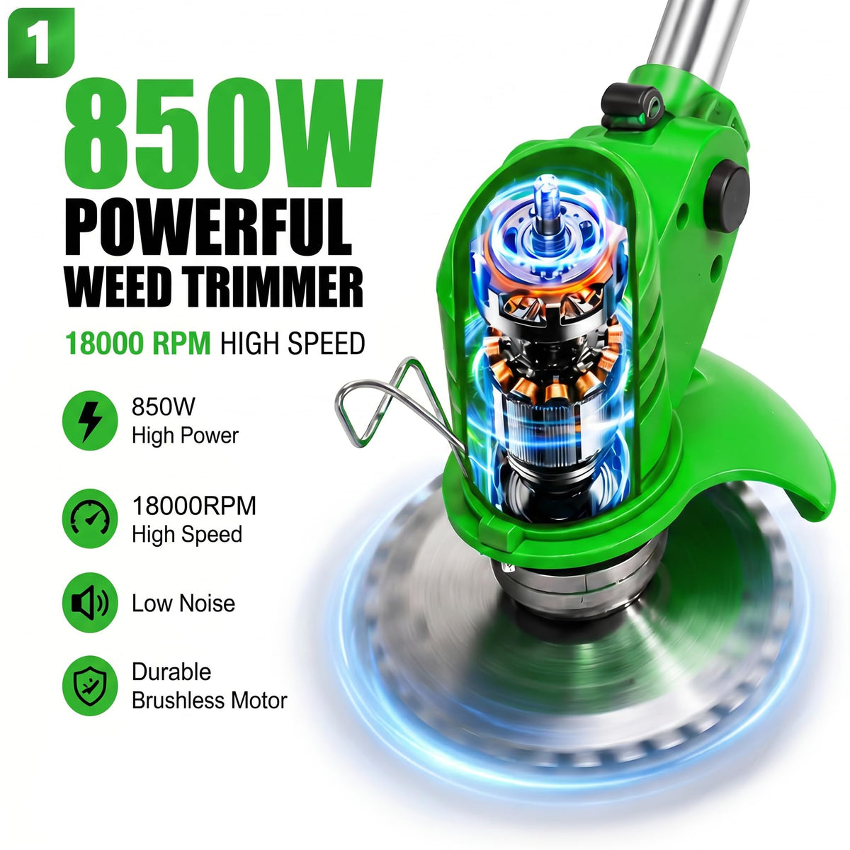 Cordless Weed Wacker with 2 Batteries, Lightweight 21V Weed Trimmer with Wheels, Electric Grass Trimmer, Adjustable Shaft Lawn Tool for Small Yard Tight Spaces