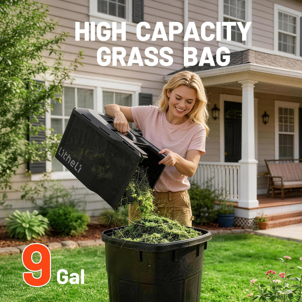 Cordless Lawn Mower 14 Inch, Brushless Battery Powered Push Mower with 2x5Ah Batteries, 5-Position Height Adjustment, 9-Gallon Bag, Lightweight Grass Cutter for Garden Yard Farm