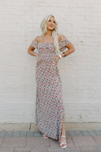 on me floral maxi dress