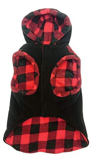 Outdoor Dog Toggle Plaid Trim Dog Coat - Black (4 Pack)