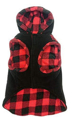 Outdoor Dog Toggle Plaid Trim Dog Coat - Black (4 Pack)