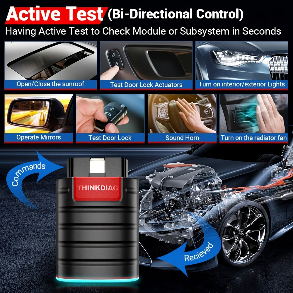 THINKCAR Thinkdiag Full System OBD2 Scanner, All Car 16 Reset Service 1 Year OBD2 Diagnostic Tool Active Test ECU Coding Auto Diagnostic Tool