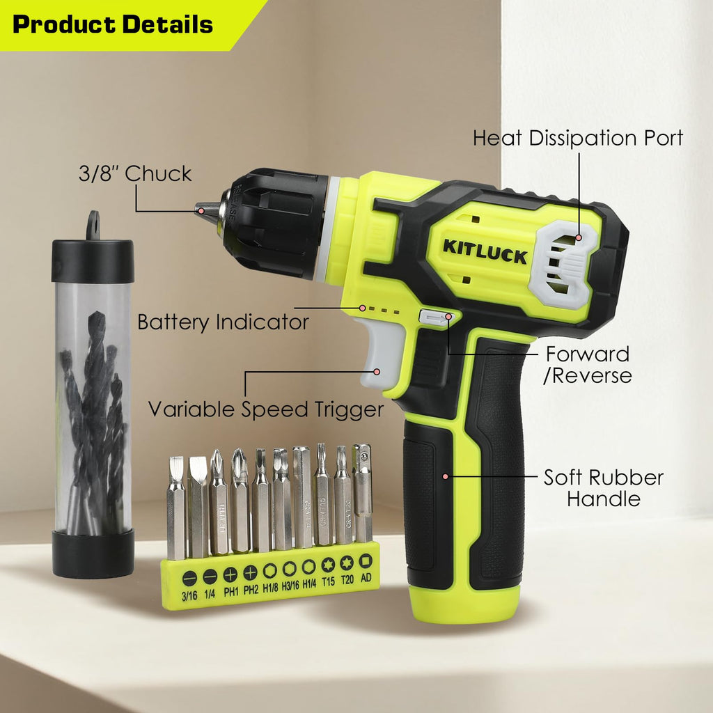 Power Drill Set, 180Pcs Home Hand Tool Kit with 8V Drill, Portable Tool box Kit with Screwdriver, Plier, Wrench, Socket, Harmer, Household Cordless Drill Set for Men Women Home