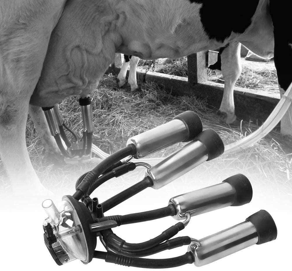 milking cluster, 240cc stainless steel rubber thick cow milking cluster with a hook, tough strong structure cow milk collector, smooth milk cup set for vacuum pump milking machine