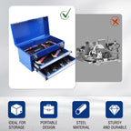 Tool Box with Drawers, 18 Inch with 2 Drawers and 1 Top Storage, Portable Toolbox with Metal Latch and Liner for Garage, Office and Home Storage, 100 LBS Load Capacity (Totally)
