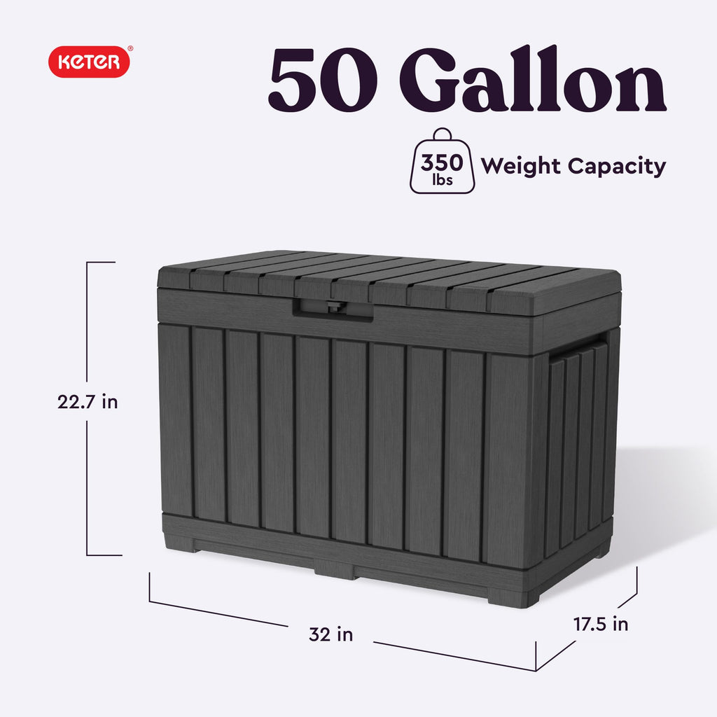 Kent50 Gallon Resin Deck Box-Organization and Storafor Patio Cushions, Throw Pillows and Garden Tools, Dark Grey