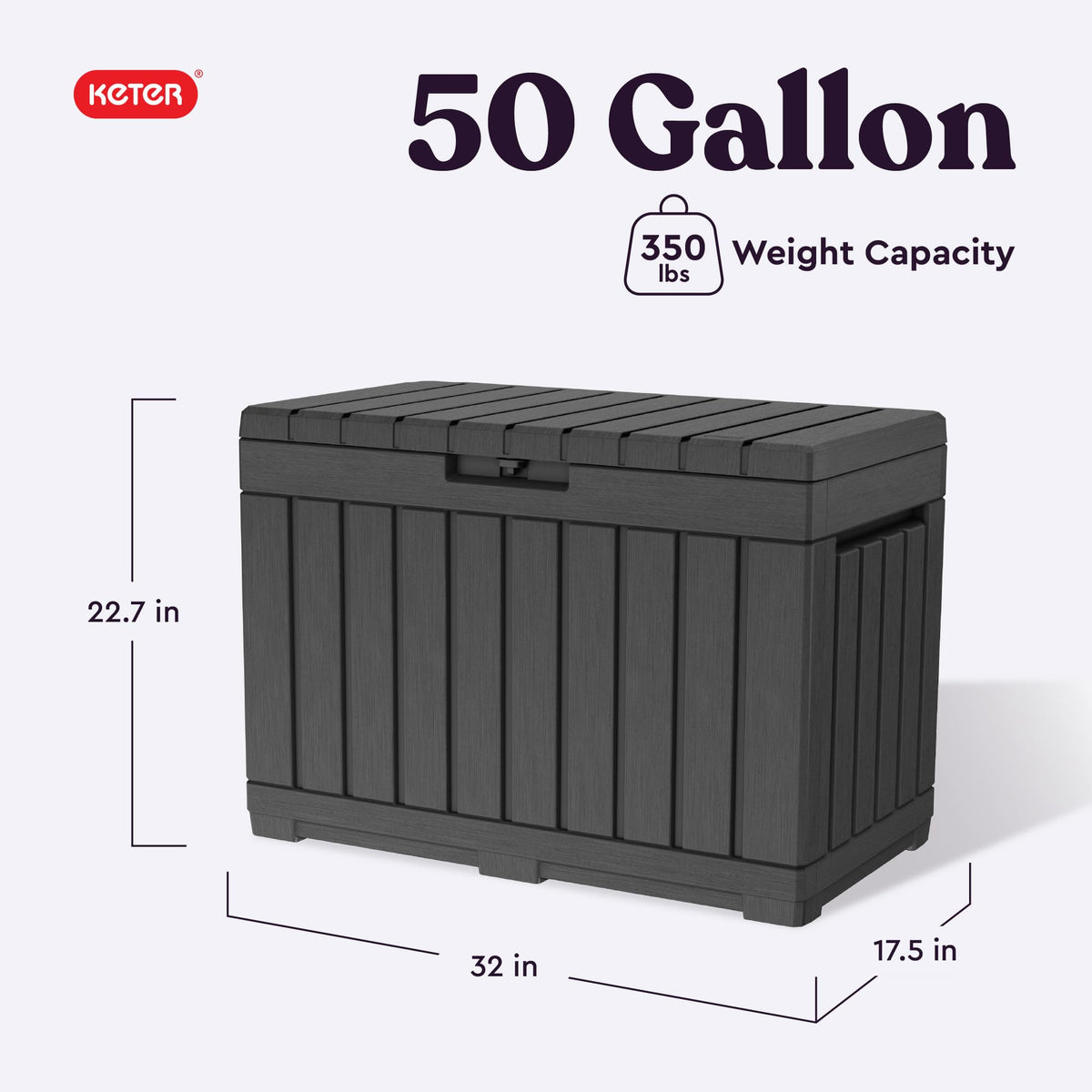 Kent50 Gallon Resin Deck Box-Organization and Storafor Patio Cushions, Throw Pillows and Garden Tools, Dark Grey