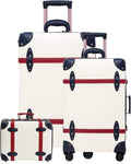 Luggage Sets Carry On Cute Suitcase With Rolling Spinner Wheels TSA Lock Retro Trunk Luggage 3 pieces (Ivory White, 14inch &amp; 20inch &amp; 28inch)