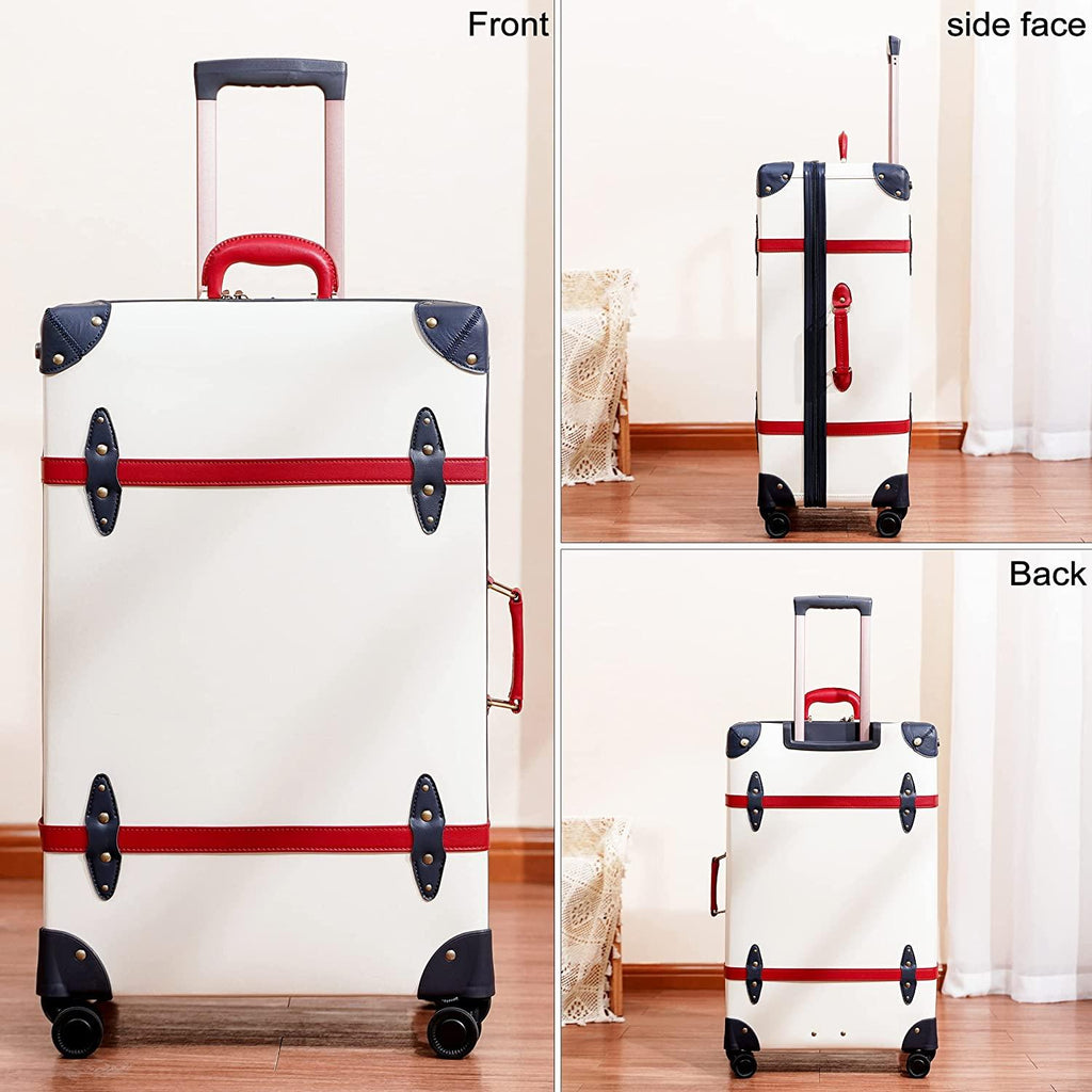 Luggage Sets Carry On Cute Suitcase With Rolling Spinner Wheels TSA Lock Retro Trunk Luggage 3 pieces (Ivory White, 14inch &amp; 20inch &amp; 28inch)