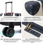 Luggage Sets Carry On Cute Suitcase With Rolling Spinner Wheels TSA Lock Retro Trunk Luggage 3 pieces (Ivory White, 14inch &amp; 20inch &amp; 28inch)
