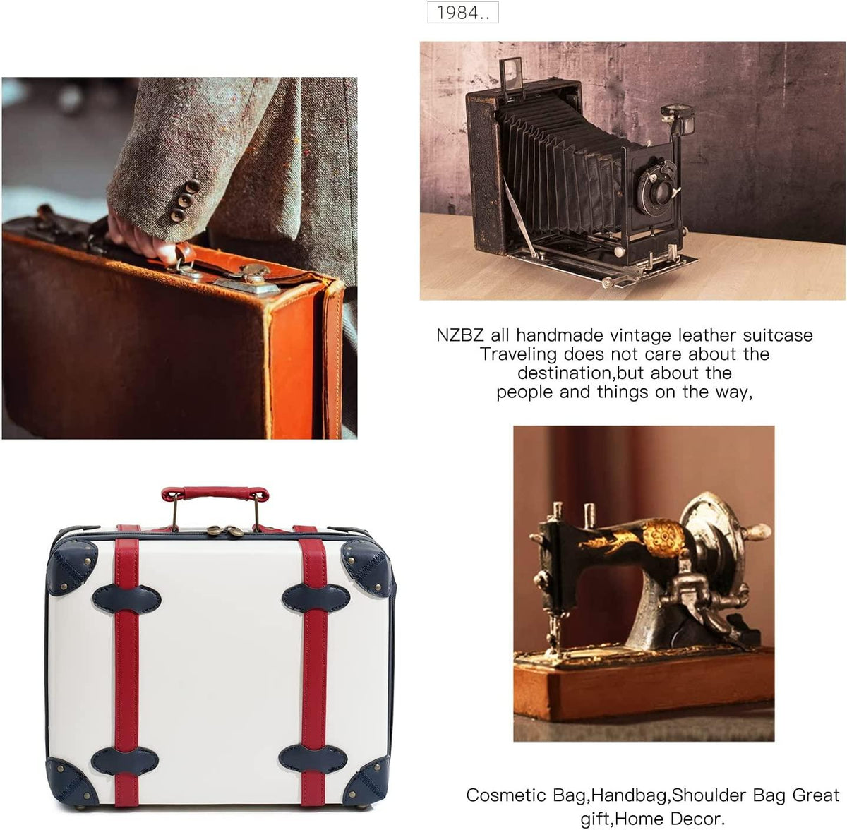 Luggage Sets Carry On Cute Suitcase With Rolling Spinner Wheels TSA Lock Retro Trunk Luggage 3 pieces (Ivory White, 14inch &amp; 20inch &amp; 28inch)
