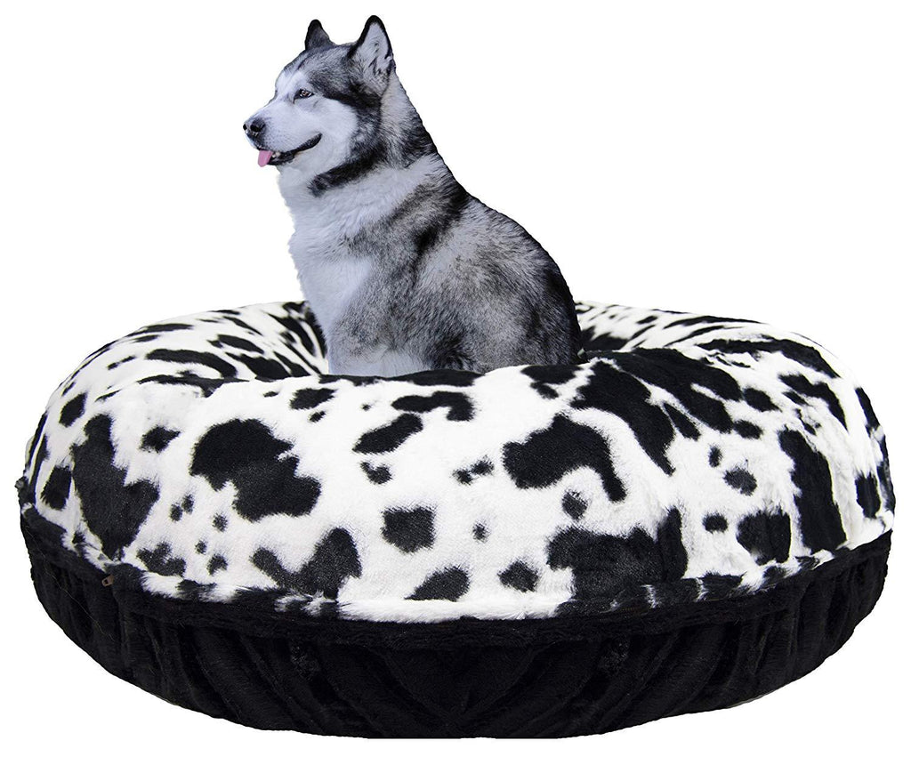Bessie and Barnie Signature Black Puma/ Spotted Pony Extra Plush  Fur Bagel Pet / Dog Bed (Multiple Sizes)
