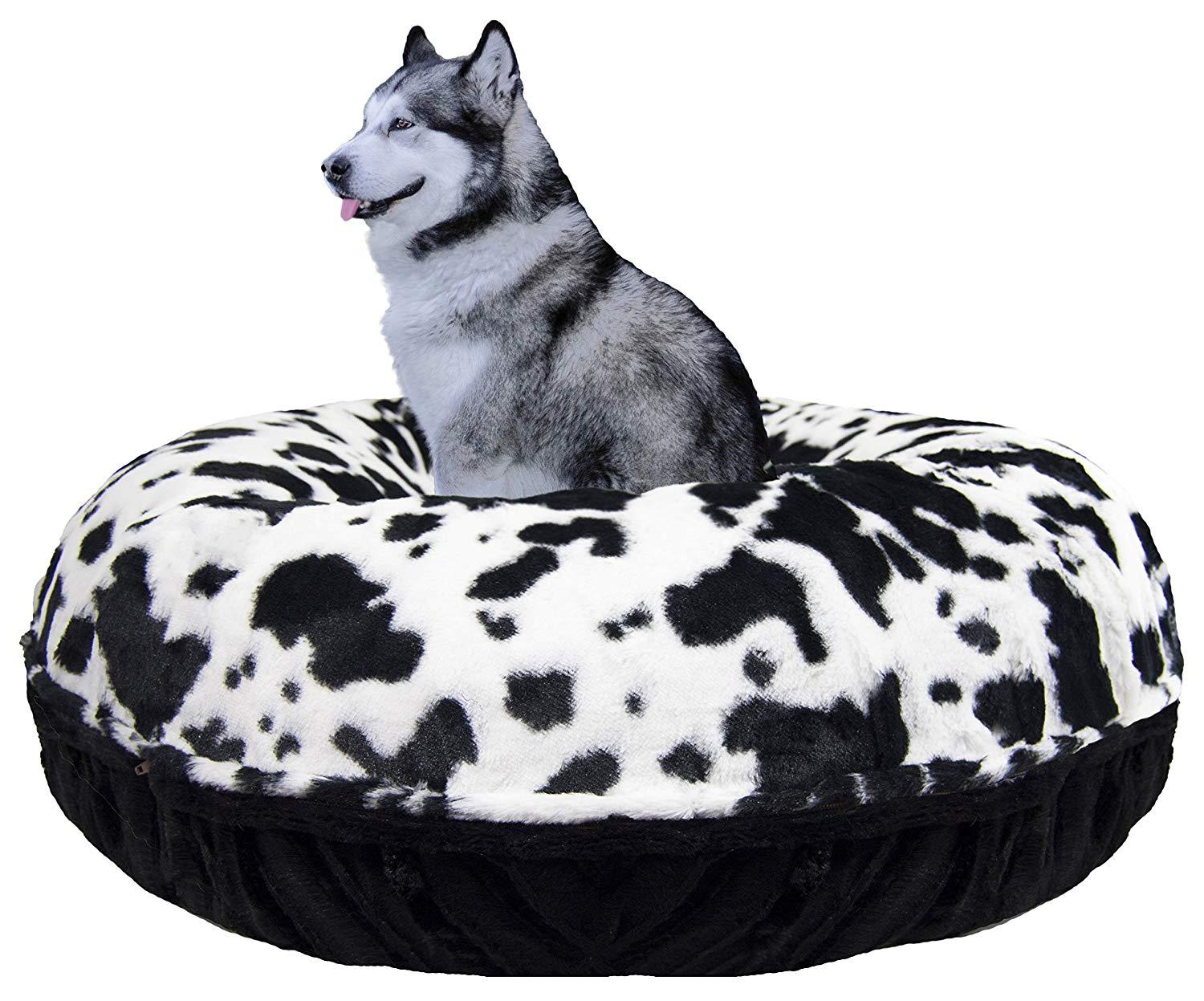 Bessie and Barnie Signature Black Puma/ Spotted Pony Extra Plush  Fur Bagel Pet / Dog Bed (Multiple Sizes)