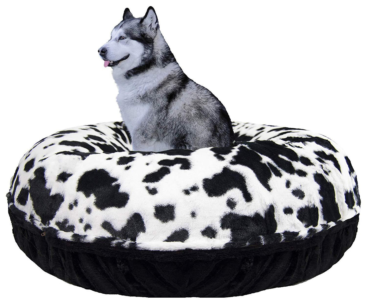 Bessie and Barnie Signature Black Puma/ Spotted Pony Extra Plush  Fur Bagel Pet / Dog Bed (Multiple Sizes)