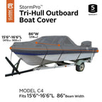 Model C4 15 ft. 6 in. to 16 ft. 6 in. L, beam Width to 86 in. W StormPro Charcoal Tri-Hull Outboard Boat Cover Fits