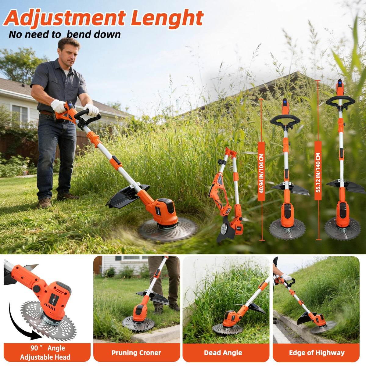 3-in-1 Electric Weed Wacker, Battery Powered Weed Eater with 2 x 4.0Ah Batteries, 900W Brushless Motor Grass Trimmer/Lawn Mower/Brush Cutter, with LCD Display &amp; 3 Types Blades for Yard and Garden